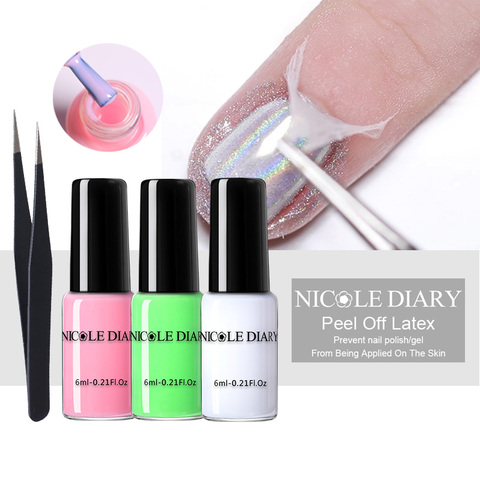 NICOLE DIARY Peel Off Liquid Tape Easy Clean Fast Finger Skin Liquid Nail Art Gel Latex Nail Care Tool With Tweezer Set ► Photo 1/6