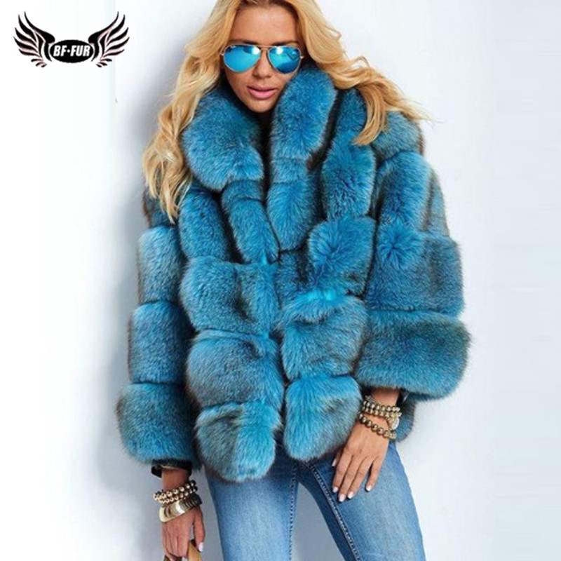 Fur Story Womens Genuine Fox Fur Coat for Winter Thick Warm Fur Jacket