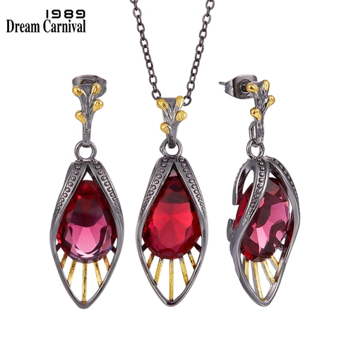 DreamCarnival 1989 Pendant Necklace Earings Jewelry Set for Women Solar Red Water Drop Zircon Holiday Christmas Gift EP3988S2 ► Photo 1/6