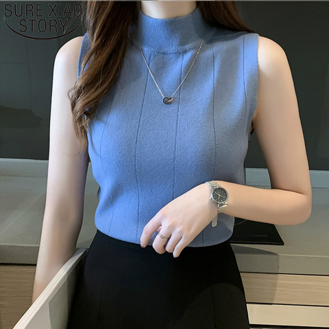 Korean Fashion Ladies Tops 2022 New Summer Women Tops Casual Clothes Sleeveless Solid Women Blouse Knit Elastic Blusas 8623 50 ► Photo 1/6