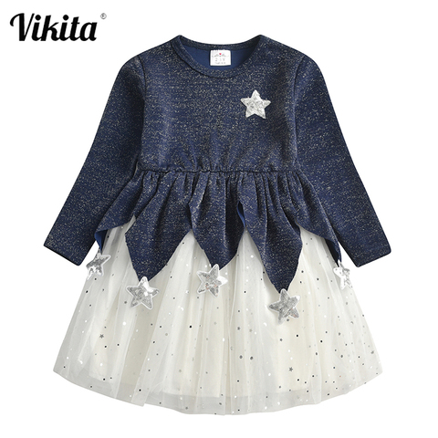 VIKITA Kids Princess Drsses for Girl Star Shiny Sequins Party Birthday Wedding Prom Tutu Dresses Children Elegant Vestidos ► Photo 1/6