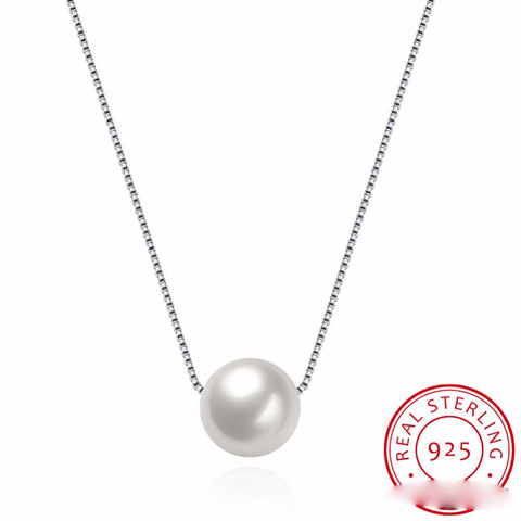 925 Sterling Silver Fine Jewelry Simple Hot Fashion 10mm Real Pearl Box Chain Necklace kolye collares bijoux femme ► Photo 1/6