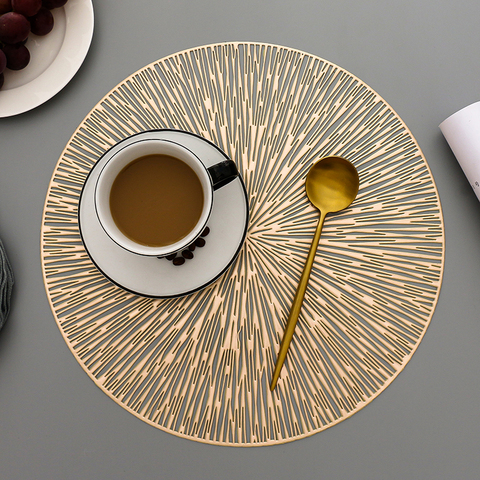 6/4PCS Round Placemats Restaurant Hollow PVC decoration Meal Mat Anti-hot Dining Table Line Mat Steak Plate Pad ► Photo 1/6