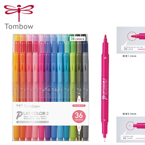 Tombow Double Head Watercolor Pen PLAY COLOR2 WS-TP 6/12/24/36 Color Set Student Highlighter Hand Account Drawing Pen 0.4/1.2mm ► Photo 1/6