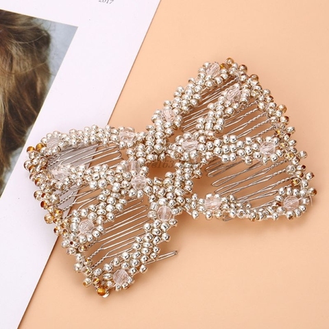 Women Twist Rhombus Beaded Magic Hair Side Combs Jewelry Stretchable Styling Double Clips Hairpins Ponytail Bun Maker ► Photo 1/6