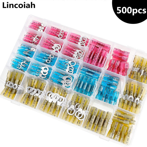 500pcs Heat Shrink Wire Connectors Waterproof Electrical Terminals Kit Crimp Cable Connector Ring Fork Hook Spade Butt Splices ► Photo 1/6