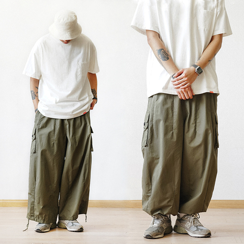 Multi-Pocket Cargo Pants Men's Casual Solid Colour Straight Pants Baggy Wide-leg Cropped Pants Men Ankle-length Pants ► Photo 1/5
