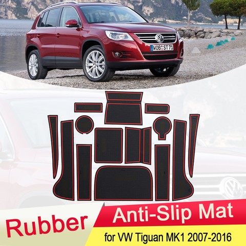 for VW Volkswagen Tiguan MK1 2007~2016 Rubber Anti-slip Mat Door Groove Cup pad Coaster Car Accessories 2008 2009 2010 2011 2012 ► Photo 1/6