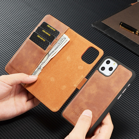 DG.Ming For IPhone 11 12 Pro XS Max Wallet Case Detachable Genuine Leather Magnetic Flip Cover Case for IPhone XS XR 6S 7 8 Plus ► Photo 1/6