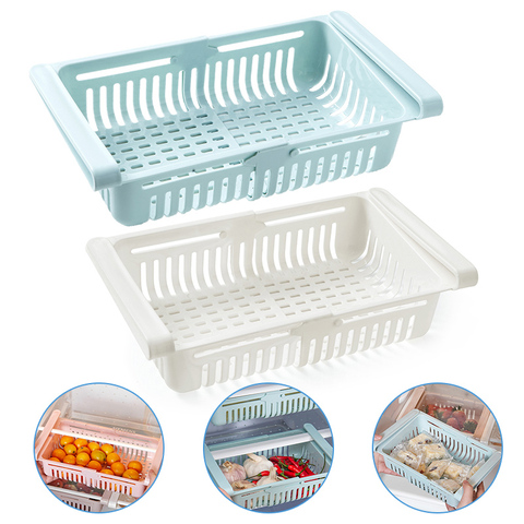 2PcsKitchen Plastic Fridge Storage Organizer Adjustable kitchen Organizer Storage Pullout Refrigerator Kitchen Cabinet Organizer ► Photo 1/6