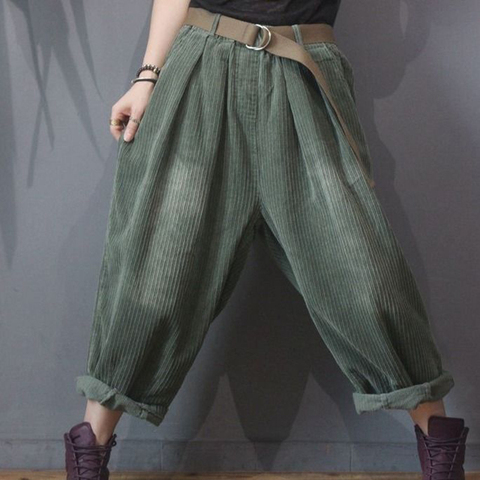 Autumn Winter New Fashion Women Elastic Waist Harem Pants 100% cotton Corduroy Vintage Loose Casual Pants Female Trousers S312 ► Photo 1/4