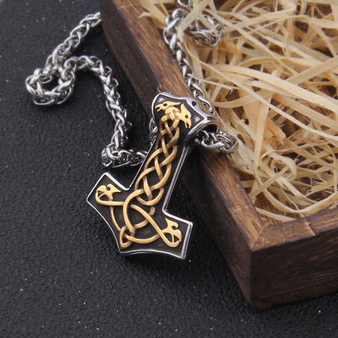 Never Fade Mix Gold thor's hammer necklace viking scandinavian Wolf viking necklace Men Stainless Steel gift ► Photo 1/6