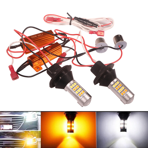 NHAUTP 2Pcs P21W PY21W W21W LED Canbus Bulbs Error Free Car LED Turn Signal Lights DRL Dual Color 1156 BA15S T20 1157 Auto Lamp ► Photo 1/6