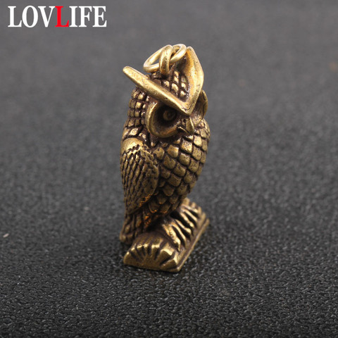 Pure Copper Cute Owl Key Chain Rings Pendant Trinket Retro Brass Animal Figure Car Keychain Hanging Jewelry Children Friend Gift ► Photo 1/5