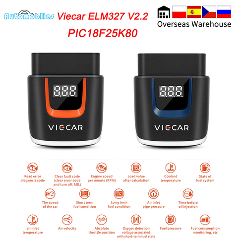 Viecar ELM327 V2.2 Bluetooth 4.0 PIC18F25K80 OBD2 WIFI Scanner ODB2 ELM 327 For Android/IOS OBD 2 OBD2 Car Diagnostic Auto tool ► Photo 1/6