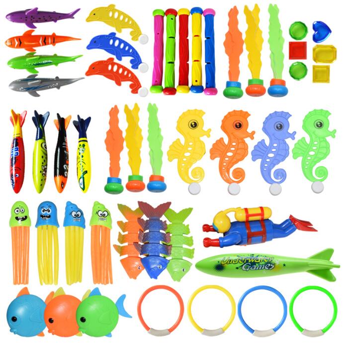 Summer Underwater Sinking Pool Toy for Kids SubClap Diving Pool Toy Swimming Toys 29 PCS Rings Diving Sticks Private Treasures & Diver Octopus Torpedo Bandits Fishes 