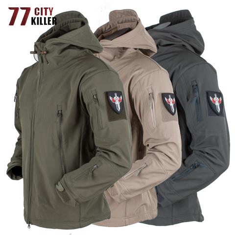 Shark Skin Soft Shell Tactical Jacket Men Fleece Army Military Waterproof Combat Mens Jackets Hooded Hunting Windbreaker Coats ► Photo 1/6