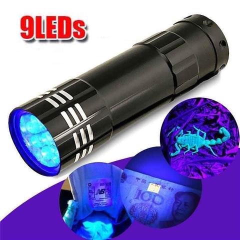 UV LED Flashlight Ultraviolet Torch Zoomable Mini UV Black Light Pet Urine Stains Detector Scorpion Hunting Use 9LED ► Photo 1/6