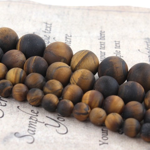 Natural Stone Matte Yellow Tiger Eye Round Beads 15