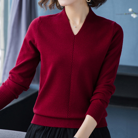 New Winter Fall Sweater Knitted V-Neck Casual Pullover Women Long Sleeve Female Clothes Womens Sweater Pullover Jumpers Mujer ► Photo 1/6