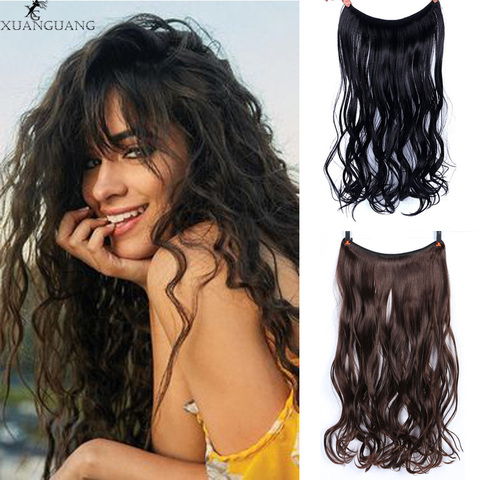 XUANGUANG 24 Inches Invisible Wire No Clips In Halo Hair Extension Long Curly Secret Wire Fish Line Hair Pieces Brown Black ► Photo 1/6