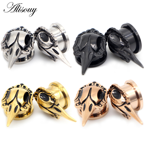 Alisouy 2pcs Crow Bird head Stainless Steel pulley Ear Plugs Screw Tunnels Stretchers Expander Body Piercing Jewelry Earrings ► Photo 1/6