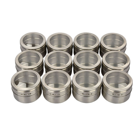 Magnetic Spice Jars with Clear Lid Stainless Steel Spice Sauce Storage Container Pot Kitchen Condiment Holder Seasoning Box Tool ► Photo 1/4