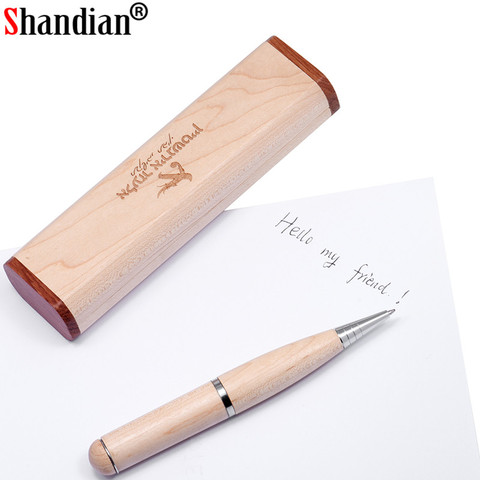 SHANDIAN wooden Ballpoint pen with gift box usb flash drive customization LOGO pendrive 4GB 8GB 16GB 32GB memory stick U disk ► Photo 1/6