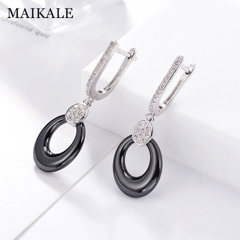 MAIKALE Classic Round Drop Earrings Small AAA Cubic Zirconia Plated Gold Silver Color Korean Earrings For Women Send Friend Gift ► Photo 1/6