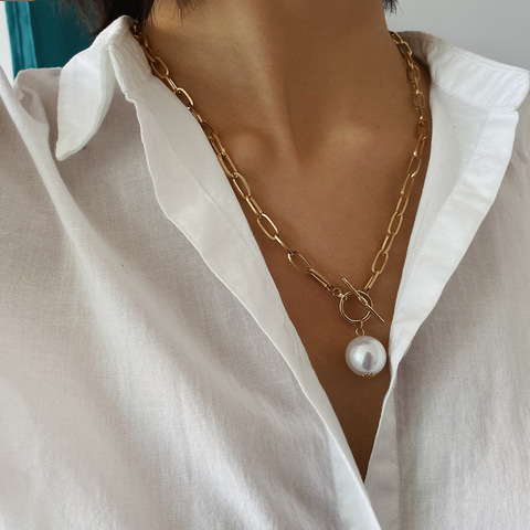 Fashion Punk Baroque Pearl Multi Layered Chain Women Long Necklace Geometry Pendant Necklaces Beads Lasso Wedding Collar Jewelry ► Photo 1/6