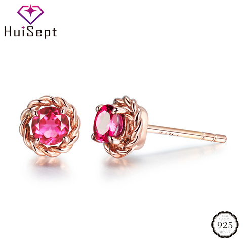 HuiSept Fashion Earrings 925 Silver Jewellery Ruby Amethyst Emerald Sapphire Gemstone Rose Gold Stud Earrings for Women Wedding ► Photo 1/5