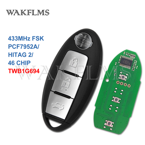 3 Buttons 433MHz FSK PCF7952A / HITAG 2 / 46 CHIP TWB1G694 Proximity Keyless Go Smart Card Remote Key Fob for Nissan Lannia 2016 ► Photo 1/4