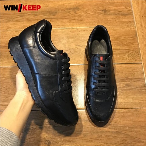 Brand Men Genuine Leather Shoes Winter Luxury Height Increasing Platform Sneakers British Style Business Lace Up Sport Shoes ► Photo 1/6