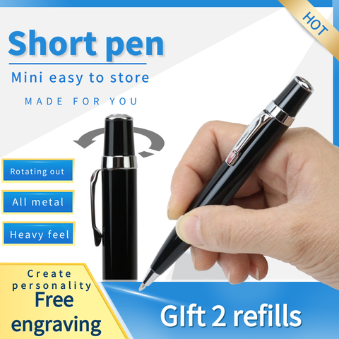 Short metal Ballpoint Pen High-end portable office signature pen Cute rotating refill in and out Spare 0.7mm black and blue core ► Photo 1/6