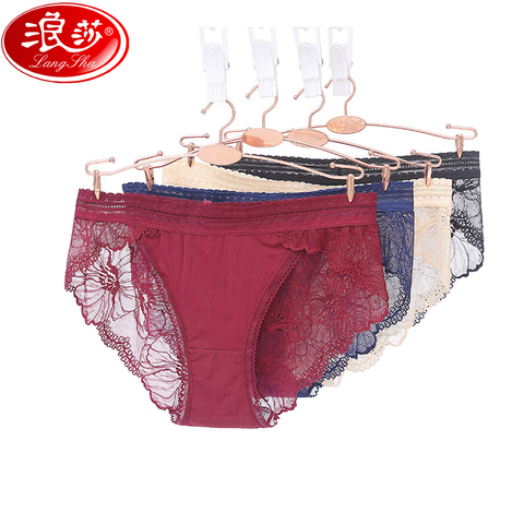 LANGSHA 3Pcs/set Seamless Panties Women Sexy Lace Thong Ice Silk Lingerie for Women Nylon Briefs Girls Low-Rise Underwear L XL ► Photo 1/6