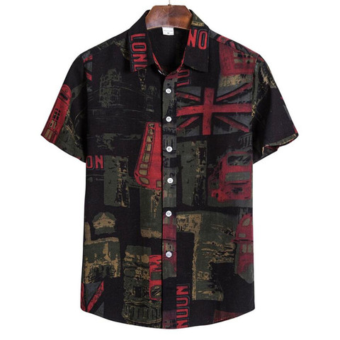 Summer Fashion Casual Men Baggy Beach Hawaiian Print Short Sleeve Button Retro Shirts Tops Blouse Men Shirt 2022 Summer New ► Photo 1/6