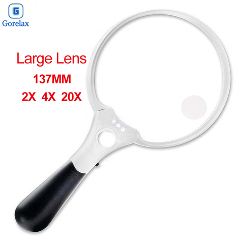 137mm Large Handheld Magnifying Glass with 3 LED Lights Three Lenses 2X 4X 25X Loupe Magnifier Reading Identification Repair ► Photo 1/6