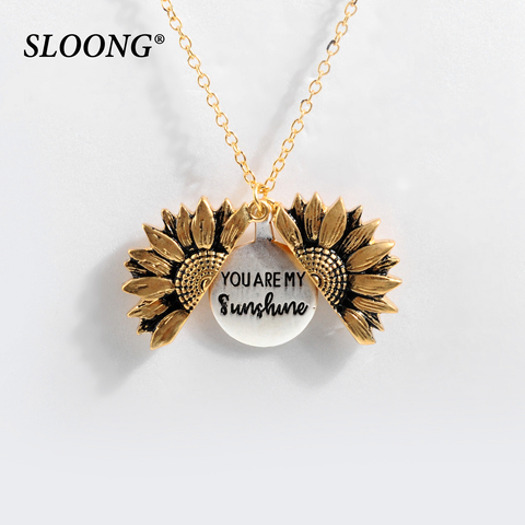 2022 New Women Gold Necklace You are my sunshine Open Locket Sunflower Pendant Necklace Men Gifts Free Dropshipping ► Photo 1/6