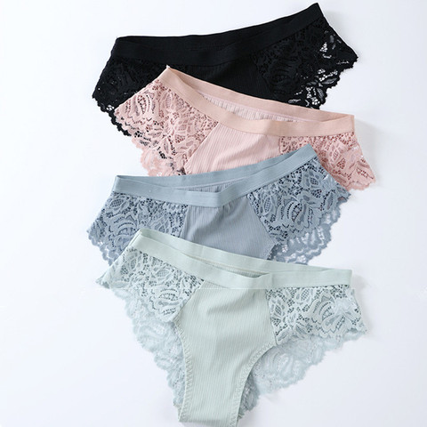 3Pcs/pack Briefs Women Underwear Cotton Breathable Knickers Solid Lace  Panties