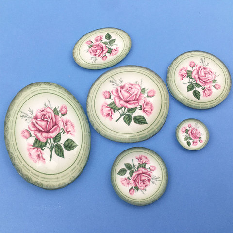 New Vintage Flower Rose Pattern Photo Flatback Round Glass Cabochons 30mm 25mm 20mm 12mm Diy Accessories For Jewerly Findings ► Photo 1/6