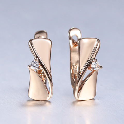 Vintage 585 Rose Gold CZ Stud Earrings for Women Girls Cute Geometric Hollow Wedding Trendy Jewelry GE325 ► Photo 1/6