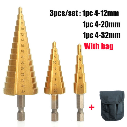 5/9/15 steps 4-12 4-20 4-32 mm HSS Titanium Hex Handle Step Drill Bit Hand Tool Sets for Metal Wood Hole Cutter Conical Drill ► Photo 1/5
