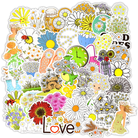 50PCS Beautiful Little Daisy Flower Doodle Sticker Summer Style Vsco Girl Cute Laptop Suitcase Bike Vinyl Car Decals Stickers F4 ► Photo 1/5