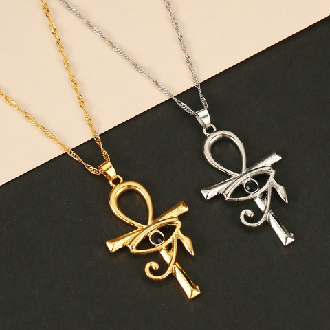 Cxwind Egyptian The Eye Of Horus Ankh Cross Pendant Necklaces For Women Men Key of Life Chain Necklace Jewelry Gift ► Photo 1/6