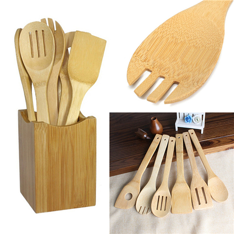 kitchen tools 6pcs Bamboo Spoon Spatula Kitchen Utensil Wooden Cooking Tool Mixing Set ► Photo 1/6