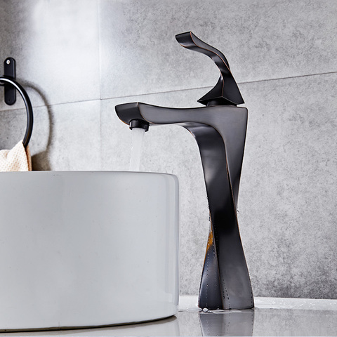 New Design Basin Faucet Black And Chrome Bathroom Sink Faucet Single Handle Basin Taps Deck Wash Hot Cold Mixer Tap Crane ► Photo 1/6