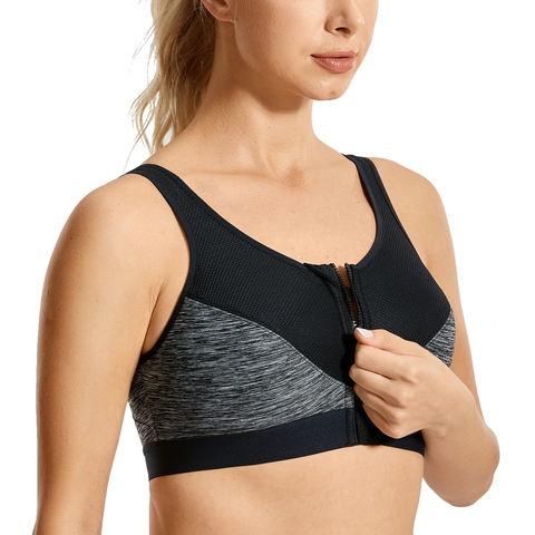 Women Front Zipper High Impact Non-padded Cross Back Support Full coverage Bounce Control Wirefree Plus Size Sports Bra ► Photo 1/6