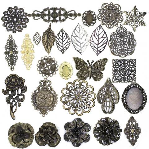 10Pcs Pendants Wraps Metal Crafts Connectors Rose Flower Filigree Flower For Embellishments Scrapbooking Jewelry DIY Accessories ► Photo 1/6