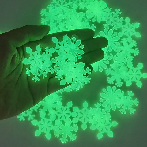 50Pcs Glow In The Dark 3D Snowflake Wall Sticker Xmas Party Home Decor Decals