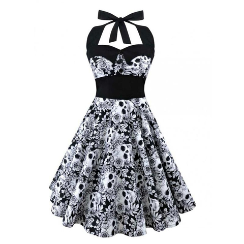 JOYNESS Summer Vintage Retro 50s 60s Skull Rose Floral Printed Rockabilly Skater pin up swing Flare dress Plus size 4XL 5XL ► Photo 1/6